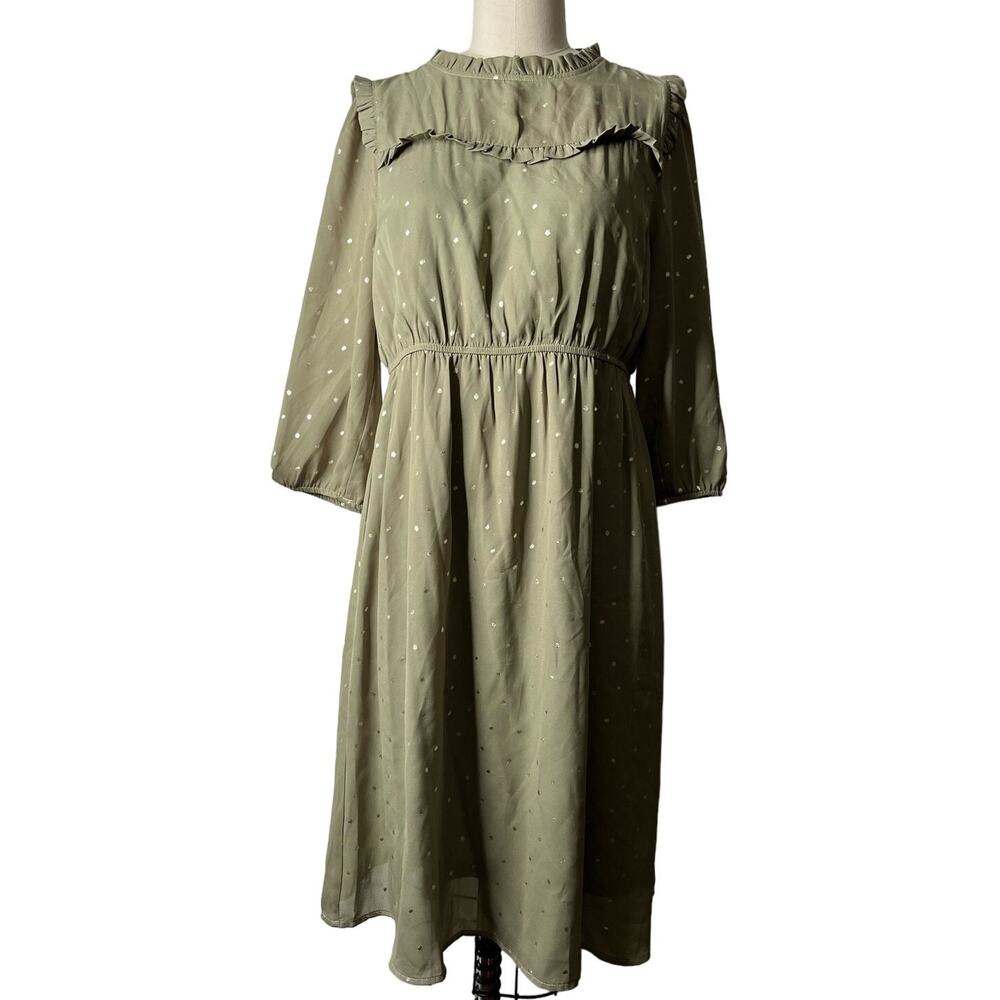 Baltic Born Nixon Pintuck Ruffle Midi Dress Green size Large